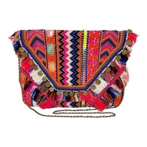 Steve Madden  Embroidered Multicolor Envelope Cross Body Bag With Chain Strap